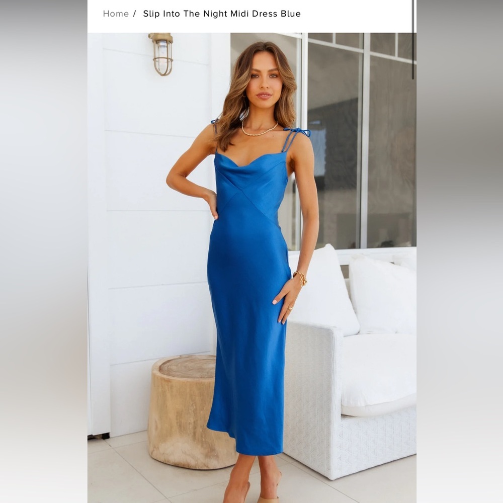 Blue Silk Unlined Midi Dress